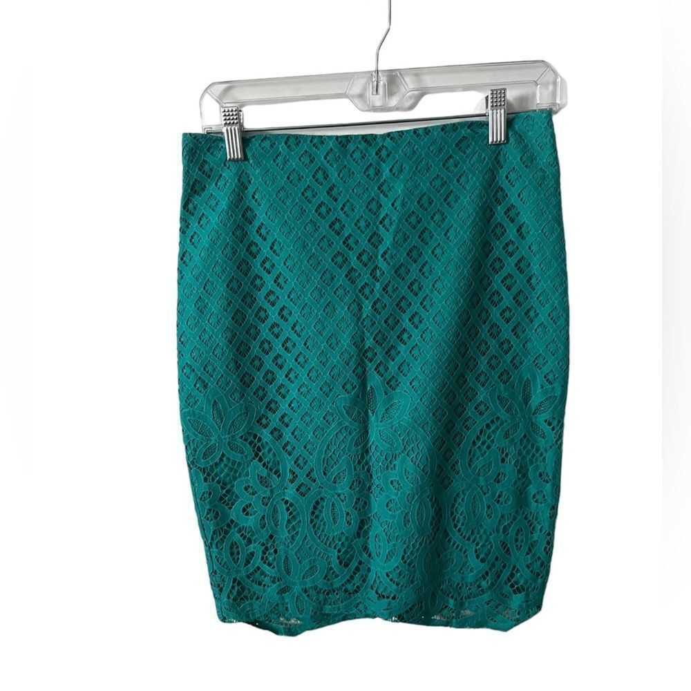 Ann Taylor LOFT Women’s Teal Lace Overlay Pencil Skirt size 4